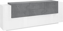 Sideboard >Catania< in Weiß-Hochglanz / Schiefer - 220x86x45cm (BxHxT)