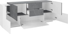 Sideboard >Catania< in Weiß-Hochglanz / Schiefer - 220x86x45cm (BxHxT)