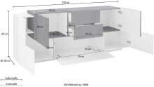 Sideboard >Catania< in Weiß-Hochglanz / Schiefer - 220x86x45cm (BxHxT)