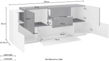Sideboard >Catania< in Weiß-Hochglanz / Ahorn - 220x86x45cm (BxHxT)