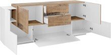 Sideboard >Catania< in Weiß-Hochglanz / Ahorn - 220x86x45cm (BxHxT)