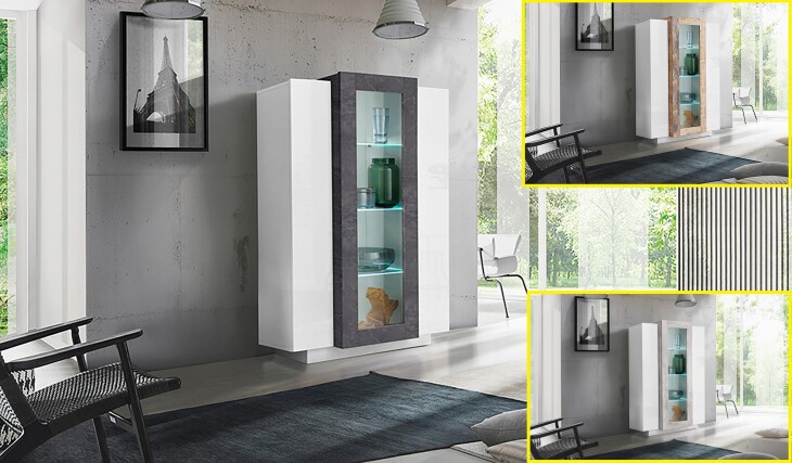 Vitrine >Catania< in Weiß-Hochglanz - 80x120,5x38cm (BxHxT)