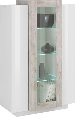 Vitrine >Catania< in Weiß-Hochglanz - 80x120,5x38cm (BxHxT)