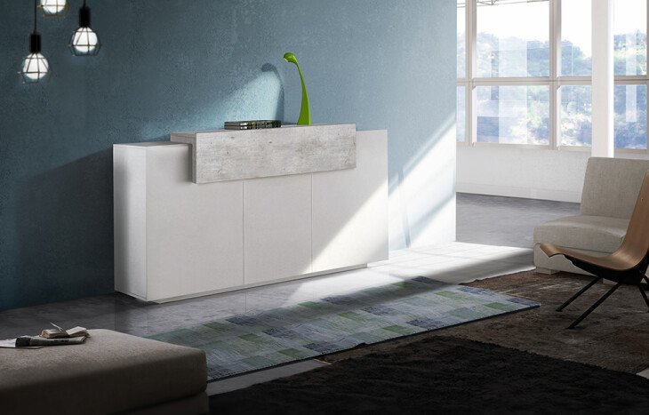 Sideboard >Catania< in Weiß-Hochglanz - 160x86x45cm (BxHxT)