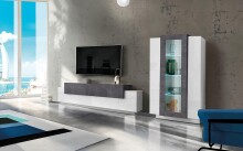 Wohnwand >Catania< Weiß-Hochglanz Schiefer...