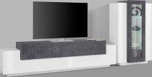 Wohnwand >Catania< in Weiß-Hochglanz Schiefer Nachbildung - 290x120,5x45 (BxHxT)