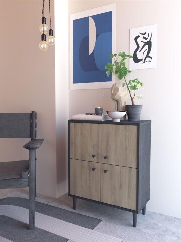 Kommode >Arriana< in Kronberg Eiche Schwarz - 60,7x75,5x28,5cm (BxHxT)