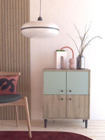 Kommode >Arriana< in Kronberg-Eiche Grün - 60,7x75,5x28,5cm (BxHxT)