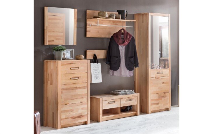 Garderoben-Set >Leduc< in Kernbuche - 252x203x40 (BxHxT)