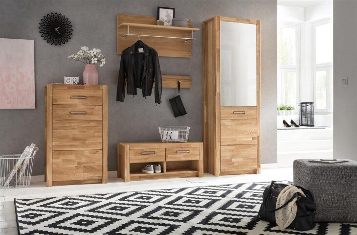Garderoben-Set >Leduc< in Wildeiche - 252x203x40 (BxHxT)