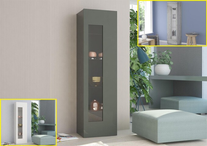 Vitrine >Daiquiri< Anthrazit-Hochglanz oder Beton matt oder Weiß-Ho ...