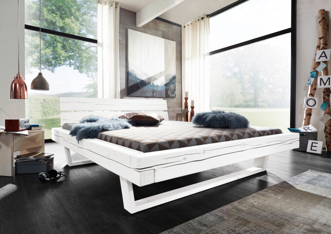 Massivholzbett >Long Beach< in Weiß aus Massivholz - x85x222cm (BxHxT)