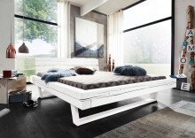 Massivholzbett >Long Beach< in Weiß aus Massivholz - 222x85x222cm (BxHxT)