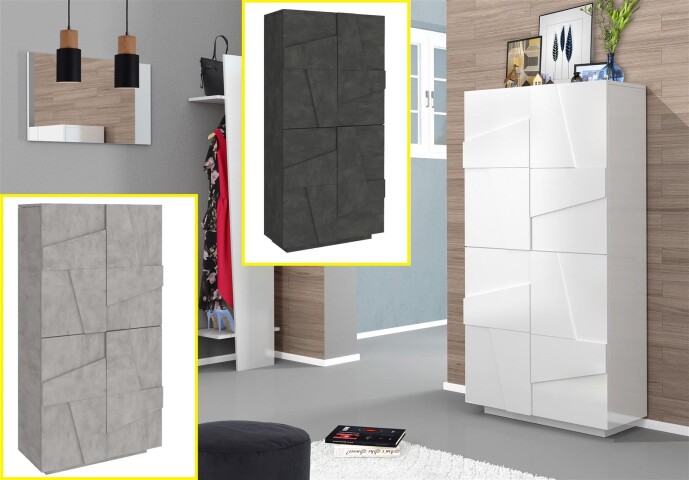 Garderobenschrank >Piacenza< Beton oder Schiefer oder Weiß-Hochglanz