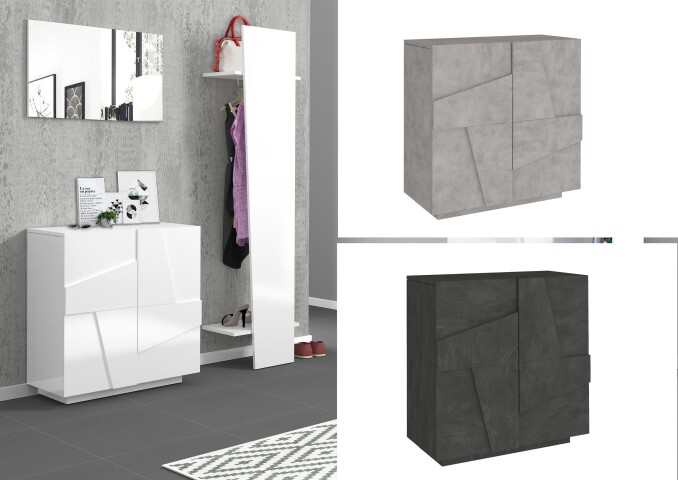 Schuhschrank >Piacenza< Beton oder Schiefer oder Weiß-Hochglanz