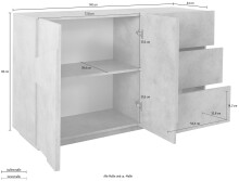 Sideboard >Piacenza< in Beton Nachbildung - 140x86x44cm (BxHxT)