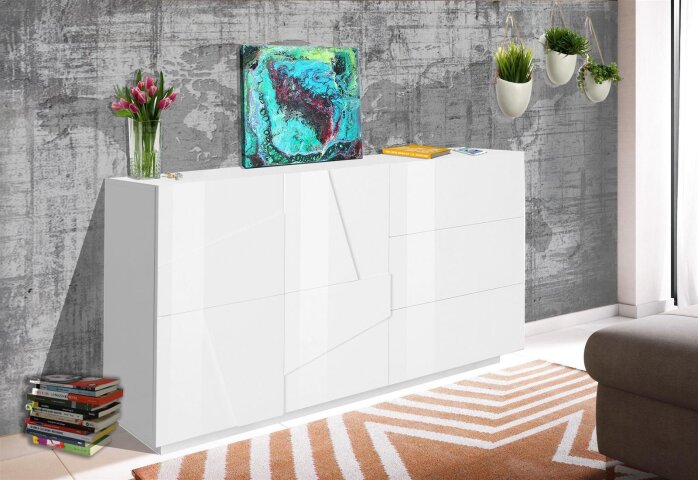 Sideboard >Piacenza< in Weiß-Hochglanz - 140x86x44cm (BxHxT)