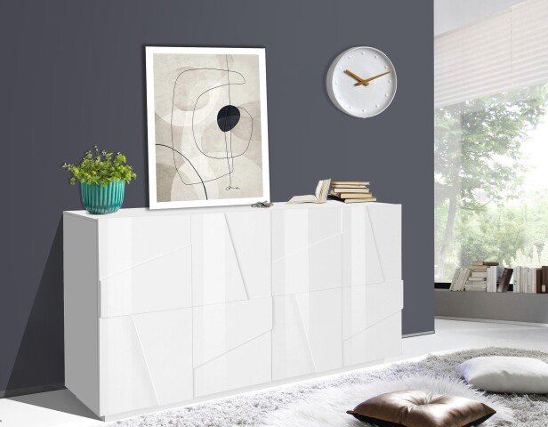 Sideboard >Piacenza< in Weiß-Hochglanz - 162,5x86x44cm (BxHxT)