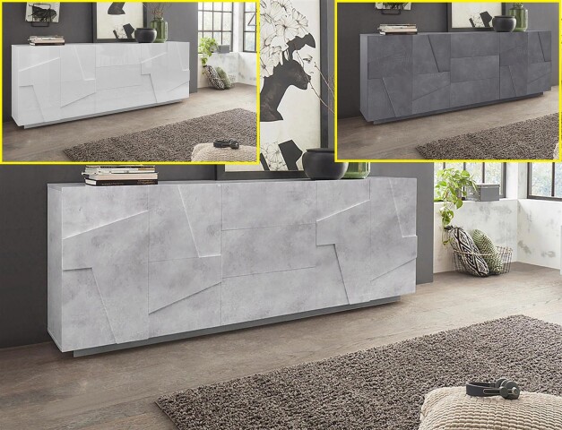 Sideboard >Piacenza< Beton oder Schiefer oder Weiß-Hochglanz