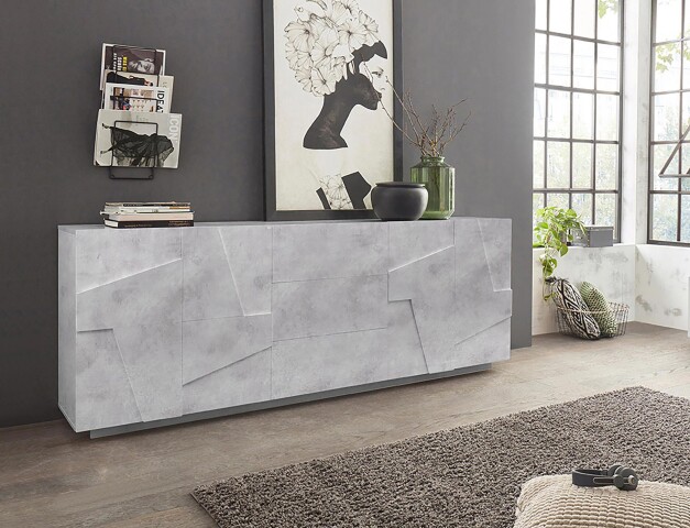 Sideboard >Piacenza< in Beton Nachbildung - 220x86x44cm (BxHxT)