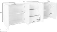 Sideboard >Piacenza< in Weiß-Hochglanz - 220x86x44cm (BxHxT)