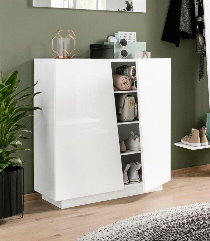 Schuhschrank >Viterbo< in Weiß-Hochglanz - 79,2x86x38cm (BxHxT)