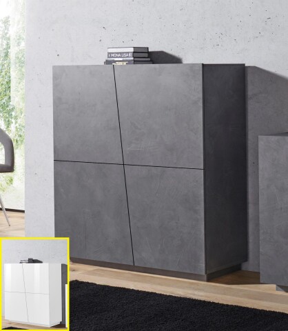 Highboard >Viterbo< in Schiefer Nachbildung oder Weiß-Hochglanz