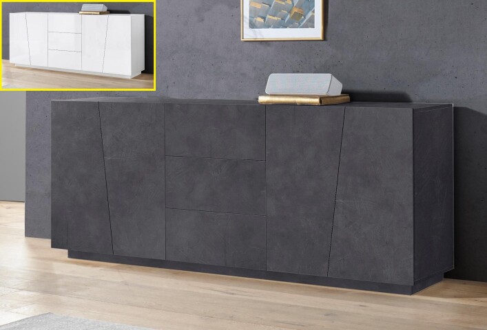 Sideboard >Viterbo< in Schiefer Nachbildung oder Weiß-Hochglanz