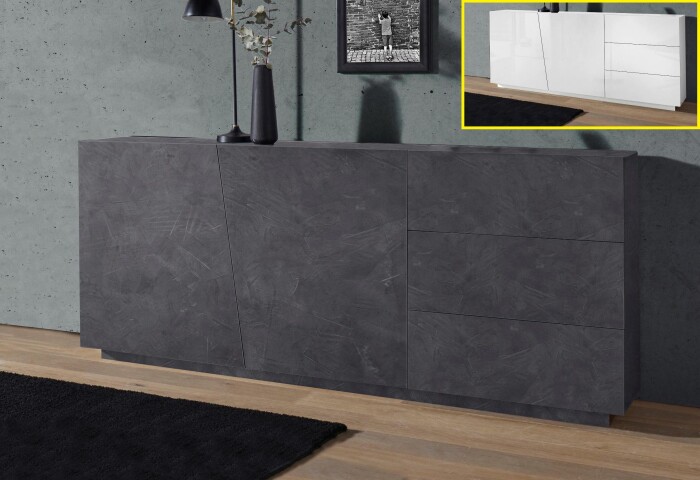 Sideboard >Viterbo< in Schiefer Nachbildung oder Weiß-Hochglanz
