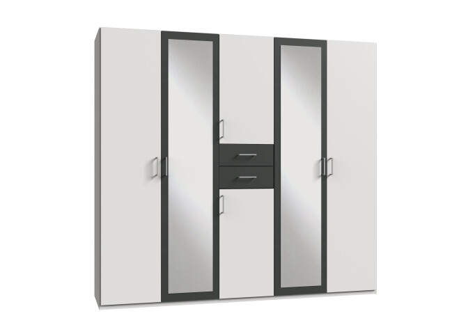Kleiderschrank >Drugi I< in Weiß Graphit - 225x208x58cm (BxHxT)
