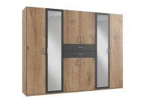 Kleiderschrank >Drugi II< in Plankeneiche Graphit - 270x208x58cm (BxHxT)