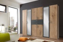 Kleiderschrank >Drugi II< in Plankeneiche Graphit -...
