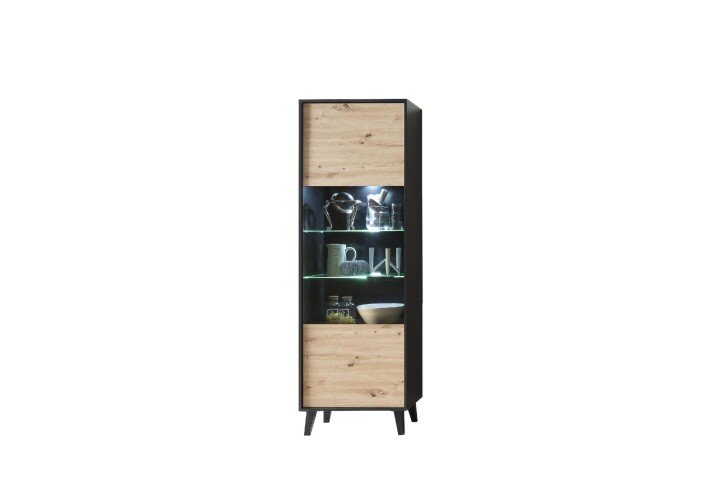 Vitrine >Artona< in Artisan-Eiche, Schwarz - 64,5x198,6x39,3cm (BxHxT)