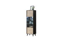Vitrine >Artona< in Artisan-Eiche, Schwarz - 64,5x198,6x39,3cm (BxHxT)