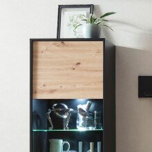 Vitrine >Artona< in Artisan-Eiche, Schwarz - 64,5x198,6x39,3cm (BxHxT)