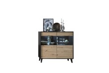 Highboard >Artona< in Artisan-Eiche, Schwarz - 125,3x117,3x39,3cm (BxHxT)