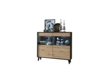 Highboard >Artona< in Artisan-Eiche, Schwarz - 125,3x117,3x39,3cm (BxHxT)