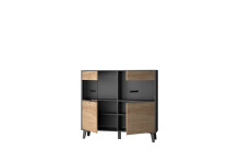 Highboard >Artona< in Artisan-Eiche, Schwarz - 125,3x117,3x39,3cm (BxHxT)