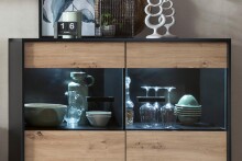Highboard >Artona< in Artisan-Eiche, Schwarz - 125,3x117,3x39,3cm (BxHxT)