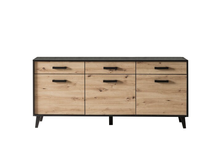 Sideboard >Artona< in Artisan-Eiche, Schwarz - 186x84,9x39,3cm (BxHxT)