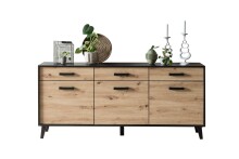 Sideboard >Artona< in Artisan-Eiche, Schwarz - 186x84,9x39,3cm (BxHxT)