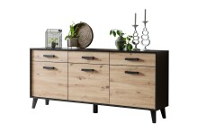 Sideboard >Artona< in Artisan-Eiche, Schwarz - 186x84,9x39,3cm (BxHxT)