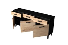 Sideboard >Artona< in Artisan-Eiche, Schwarz - 186x84,9x39,3cm (BxHxT)