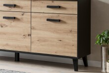 Sideboard >Artona< in Artisan-Eiche, Schwarz - 186x84,9x39,3cm (BxHxT)