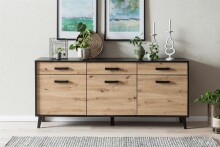 Sideboard >Artona< in Artisan-Eiche, Schwarz - 186x84,9x39,3cm (BxHxT)