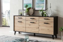 Sideboard >Artona< in Artisan-Eiche, Schwarz - 186x84,9x39,3cm (BxHxT)