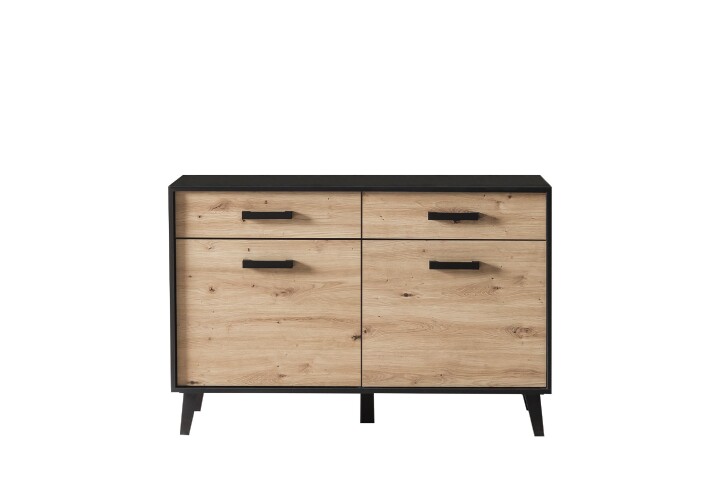 Sideboard >Artona< in Artisan-Eiche, Schwarz - 125,3x84,9x39,3cm (BxHxT)