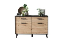 Sideboard >Artona< in Artisan-Eiche, Schwarz - 125,3x84,9x39,3cm (BxHxT)