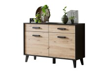 Sideboard >Artona< in Artisan-Eiche, Schwarz - 125,3x84,9x39,3cm (BxHxT)