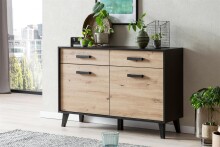 Sideboard >Artona< in Artisan-Eiche, Schwarz - 125,3x84,9x39,3cm (BxHxT)
